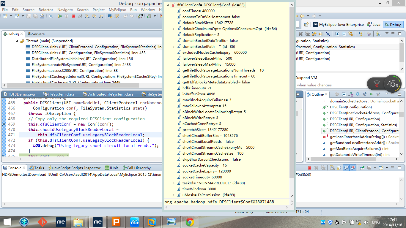 DFSClient(nameNodeUri,rpcNamenode,conf,stats)